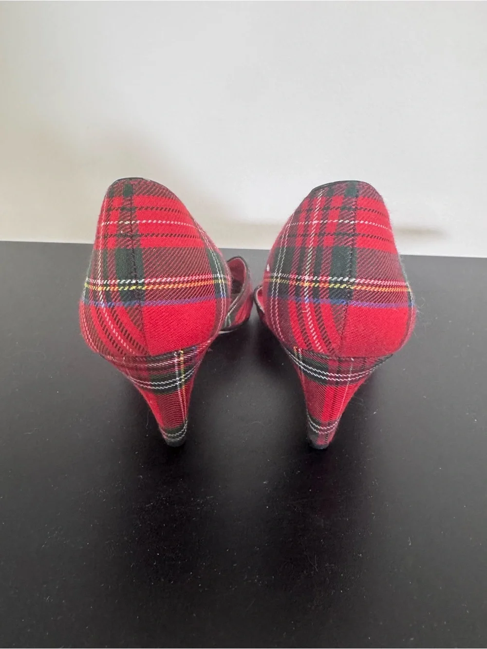 Seychelles Red Tartan Plaid Peep-Toe Heels